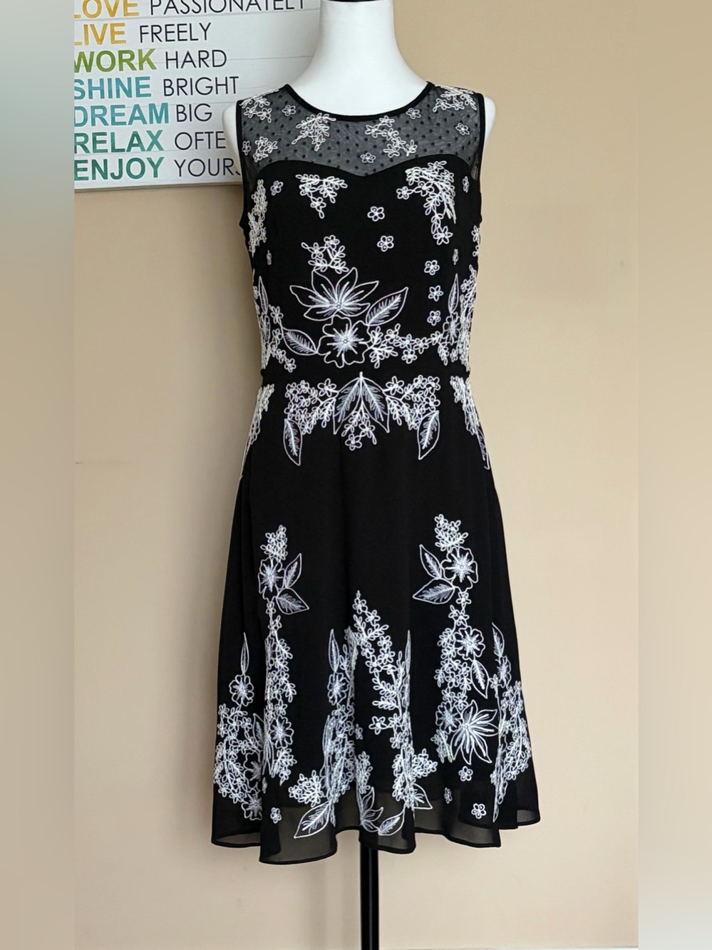 Black Floral Embroidered Fit & Flare Dress